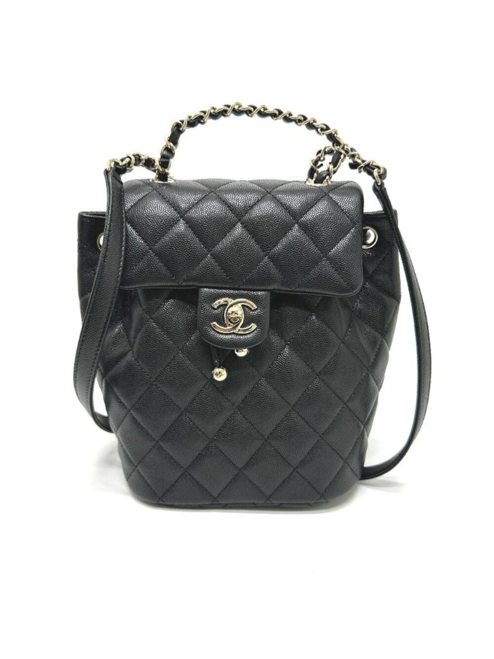 Chanel Backpack Quilted CC Logo Caviar Leather Black